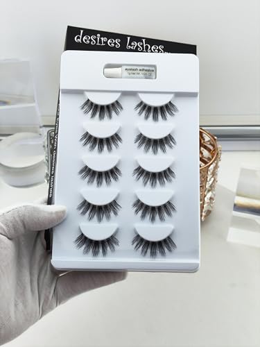 DESIRES LASHES Natural Wispy False Eyelashes - 5 Pairs Clear Band