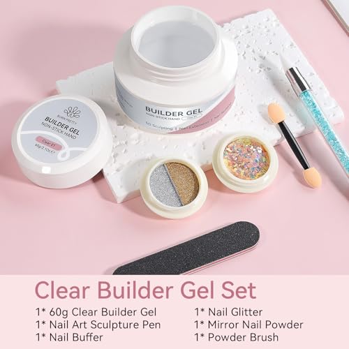 Born Pretty Solid Hard Builder Nail Gel 60g with Chrome Powder for 3D Sculpting & Extensions