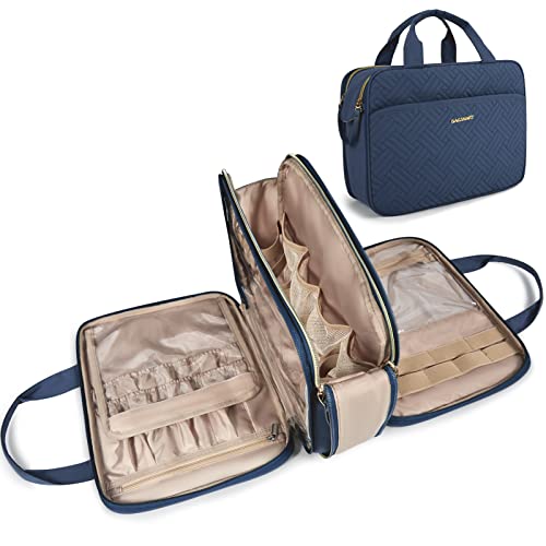 BAGSMART Toiletry Bag for Women, Large Toiletry Bag Water-resistant Makeup Cosmetic Organizer Bag for Accessories, Shampoo, Full Sized Container, Toiletries (Medium, Navy Blue)