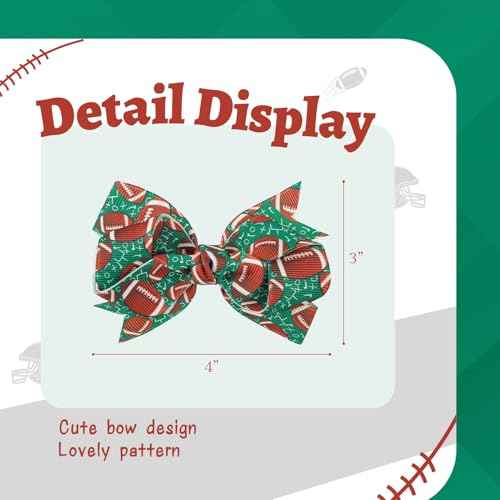 YanJie 2pcs 4'' Football Hair Bows Clips Glitter Ribbon Rugby Hair Clips Green Sports Theme Party Hair Accessories Baby Girl Football Outfit