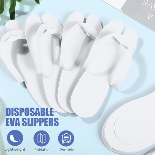 JaGely 100 Pairs Disposable Pedicure Slippers Bulk EVA Disposable Flip Flops Kit Spa Pedicure Sandals Guest Slippers Spa for Adult Foot Nail Salon Party Supplies Travel Hotels Home(White)