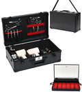 CHUANGJIN Black Large Barber Carrying Case with Removable Tray, Travel Hairdresser Toolbox