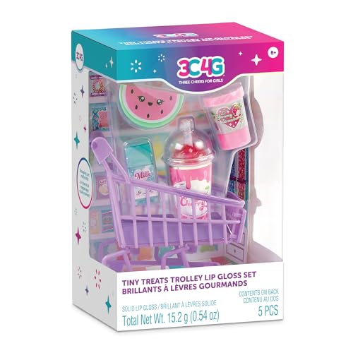 3C4G: Tiny Treats Trolley Lip Gloss Set with Scented Lip Glosses & Rolling Mini Shopping Cart for Girls Ages 8+