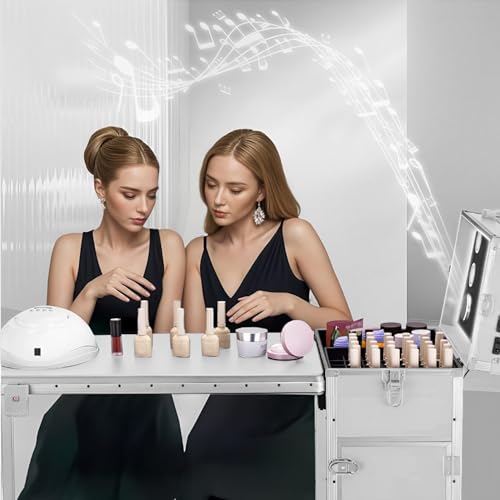 Rolling Manicure Table with 3 Drawers & Mirror | Portable Nail Desk