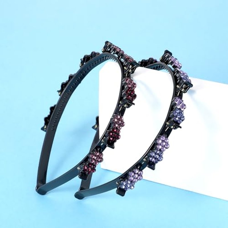 Mabor 2-Pack Crystal Flower Headbands with Clips for Bangs