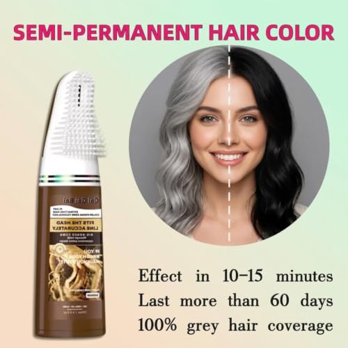Black Semi-Permanent Hair Dye Comb Applicator Natural Plant Extracts No-Mix Ammonia-Free Grey Coverage