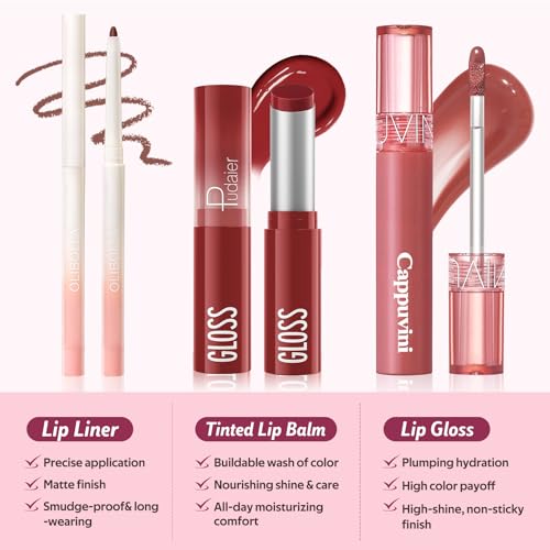 KIMUSE 3-Piece Lip Combo Set – Plumping Lip Kit with Gloss, Balm & Liner