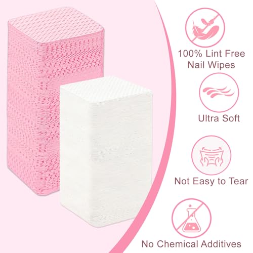 Lint Free Nail Wipes Set - 720 Absorbent Nail Polish Remover Pads for Manicure & Nail Care