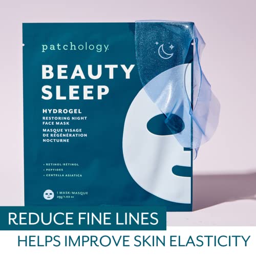 Patchology Hydrogel Face Mask with Retinol and Peptides Beauty Sleep - Gel Face Mask for women and men to reduce fine lines, and hydrate skin. 1 count. (Pack of 2)
