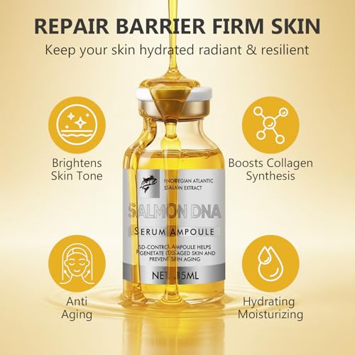 Salmon Collagen Ampoule Serum - Pure Marine Collagen Booster for Face - Age-Defying & Revitalizing Formula for Fine Lines, Dark Spots & Elasticity - Improves Skin Radiance & Hydration