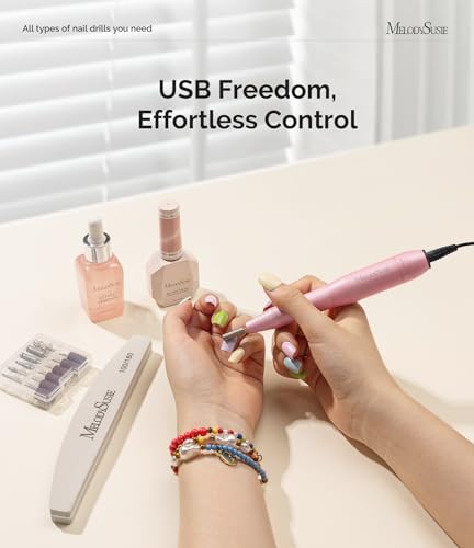 MelodySusie USB Nail Drill PC120I - Macaron Pink, Portable Electric Nail File for All Nail Types