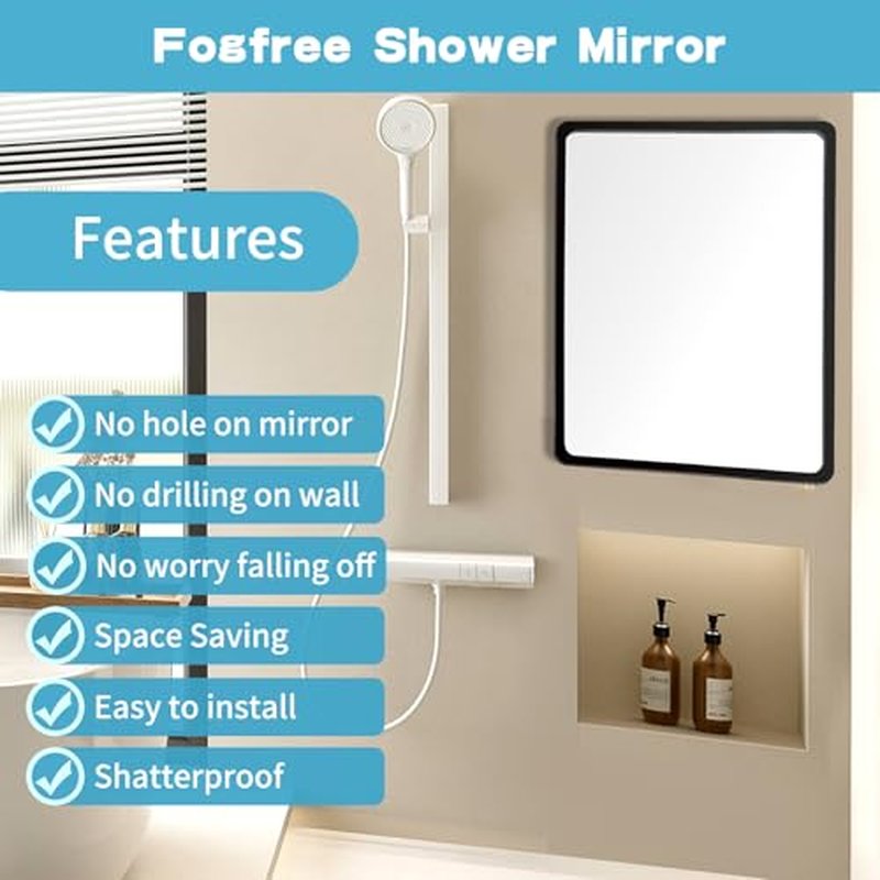 Fog Free Shower Mirror 9x7 Inch Anti-Fog Bathroom Wall