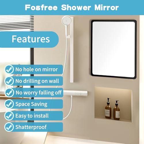 Fog Free Shower Mirror 9x7 Inch Anti-Fog Bathroom Wall