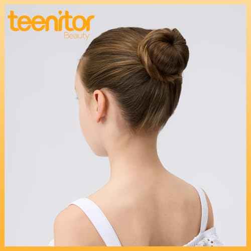 Teenitor Small Donut Hair Bun Maker Set - 2 Dark Brown 2 Light Brown Small Size Hair Bun Maker, Hair Donuts for Buns Kids, 5 Elastic Bands, 20 Hair Pins, Bun Maker For Kids