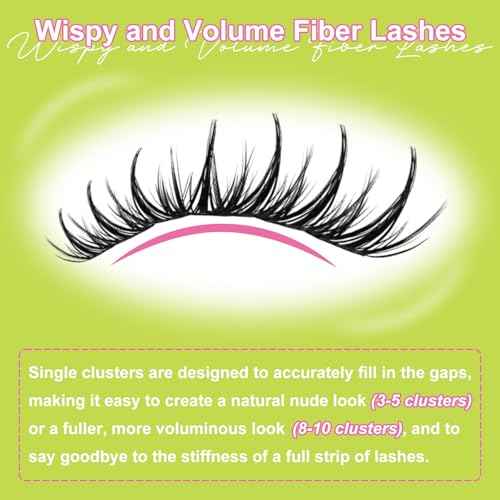 Lash Clusters Manga DIY Lash Extension Anime Eyelash Clusters 8-16mm Spiky Individual Eye Lashes Wispy False Eyelashes D Curl Cosplay Doll Cluster Eyelash Extensions Super Thin Band, G01