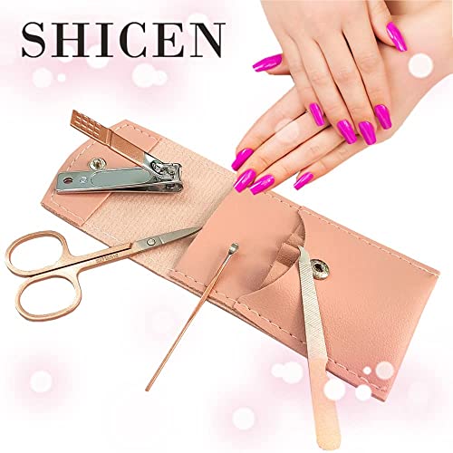 Manicure Set for Women with 4 Stainless Steel Nail Tools - Rose Gold Travel Case