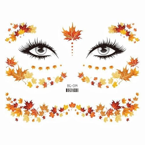 Fall Maple Leaf Face Stickers - Thanksgiving Temporary Tattoos (2 Pack)