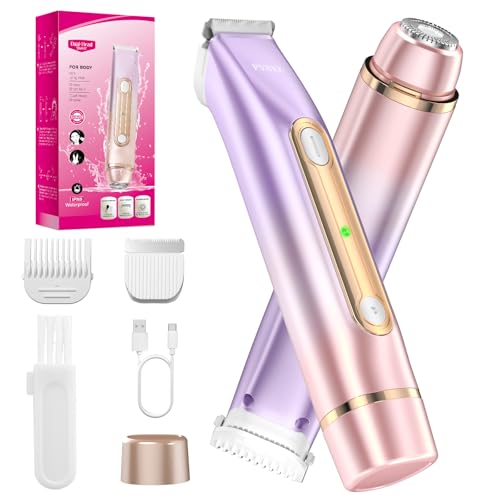 Bikini Trimmer for Women: 2-in-1 Electric Razor for Pubic Hair & Body, IPX7 Waterproof Cordless Shaver for Sensitive Skin, Professional 10,000 RPM Rechargeable Groomer for Face, Legs (Rose Gold)