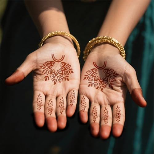 Henna Tattoo Stencils Kit - 12 Sheets for Hands, Kids & Adults
