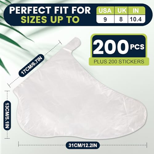 TEAWOO 200-Pack Disposable Plastic Foot Covers for Moisturizing & Pedicures