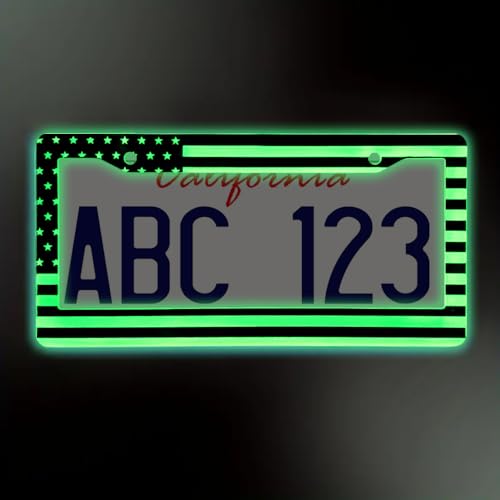 2Pcs Glow in Dark The License Plate Frame - American Flag License Plate Frames, Universal Tag Frame Self Illuminating Night, for US/CA Standard.