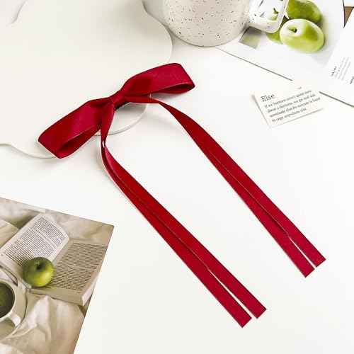 Red Hair Bows for Women,Red Hair Ribbon for Girls,Christmas Stocking Stuffers for Teen Girls,Coquette Long Hairs Clips,Hairs Accessories for Festival Party Cosplay Supplies 2Pcs