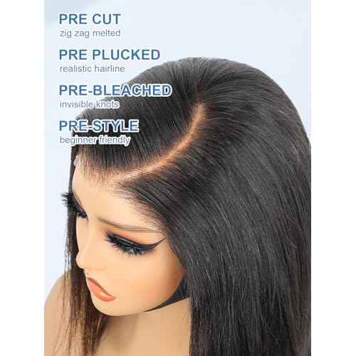 10 Inch Bob Straight Side Part 7x5 Wear and Go Glueless Wigs Human Hair Pre Cut Pre Plucked Bleached HD Lace Front Bob Wig Human Hair 180% Density Short Straight Wigs for Black Women
