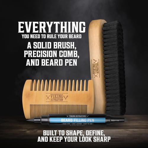 Viking Revolution Ultimate Beard Care Collection - Gifts for Men Includes Oil, Balm, Brush, Comb and Pen - Beard Kit for Men with Sandalwood, Spiced Vanilla, Coffee Whiskey, Sweet Tobacco