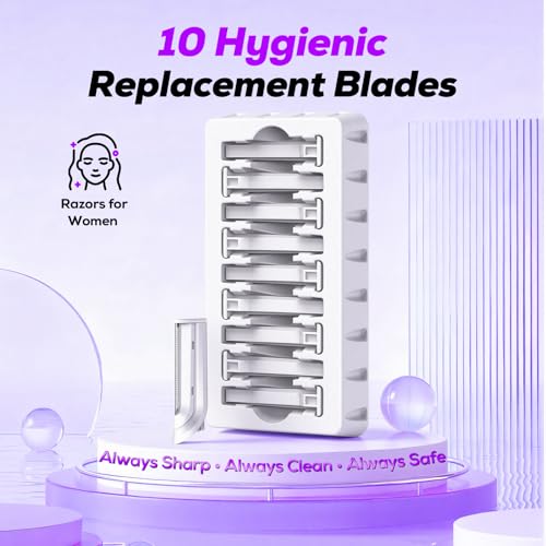 Sonic Dermaplane Razor for Women - Facial Hair Removal with 10 Blades