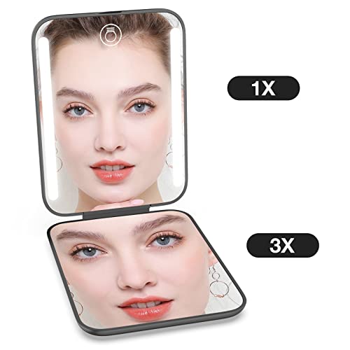 Kintion LED Lighted Pocket Mirror 1X/3X Magnification