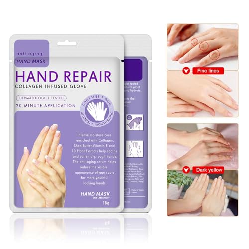 AIQIUSHA Collagen Moisturizing Hand Mask Gloves for Dry Cracked Hands - 4 Pack