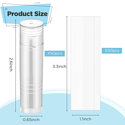 Yinkin 50 Pcs Lip Balm Containers Tubes Empty 3/16 oz Clear Lip Tubes and Shrink Wrap, Lip Gloss Tubes Lip Balm Containers with White Caps Twist Tubes for making Gifts, Travel