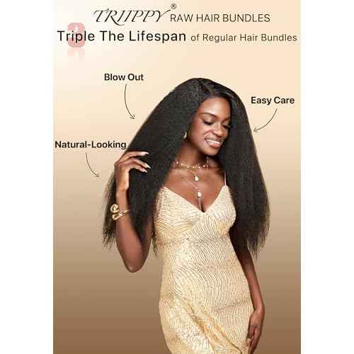 TRIIPPY Kinky Straight Bundles Human Hair,100% Real Raw Cambodian 4C/4A Blowout Hair Sew-In Weave Single Bundle,Triple The Lifespan Over Regular Virgin Hair,No.1 Raw Hair Brand On Amazon(24 Inch)
