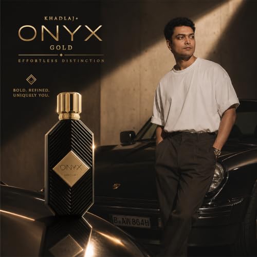 Khadlaj Onyx Gold Unisex Eau de Parfum Spray 3.4oz – Aromatic, Sweet, Powdery, Musky Fragrance