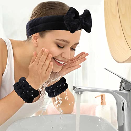 WSYUB Black Makeup Headband & Wristbands Set for Face Washing & Spa