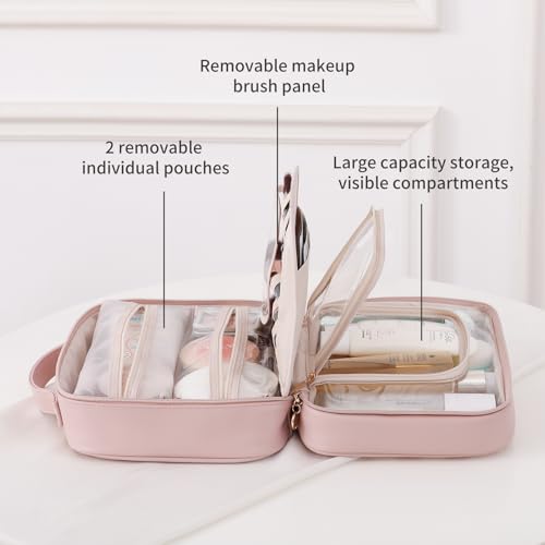 RIGHT AWAY Travel Toiletry Bag for Women, Waterproof Makeup Bag&Case, Portable Cosmetic Organizer Checkered Make up Bag for Full Sized Toiletries£¬Cosmetics and Travel-Size Accessories,Pink Checkered