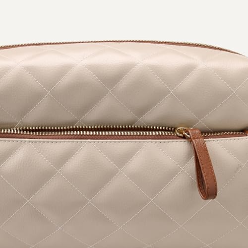Women's Quilted Travel Makeup Bag - Ivory Faux Leather Organizer