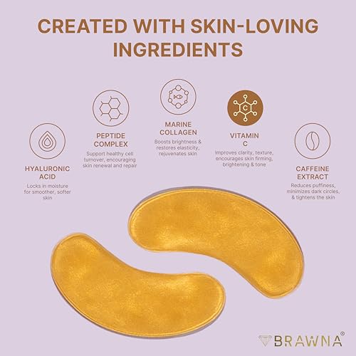 BRAWNA Hydrogel Under Eye Patches - Vitamin C & Caffeine, 24 Pairs