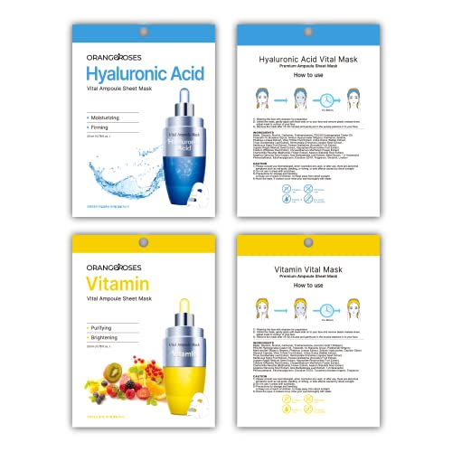 ¡¼Orangeroses¡½ 13 Pcs Combo Vital Ampoule Sheet Mask, Korean Facial Skincare Sheet | Simple & Effective Skincare Routine | Moisturization | Wrinkle Care | Brightening (New Upgraded Mask)