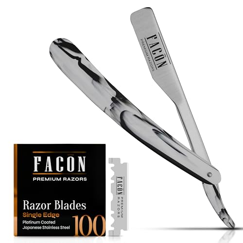 Fac?n Straight Razors for Men - Professional Barber Straight Edge Razor Kit with 100 Blades, Classic Stainless Steel Barbero Shaver for a Smooth & Precise Shave, Premium Barber Razor for Men's Shaving
