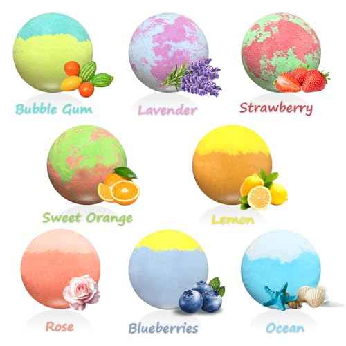 Bath Bombs for Kids with Surprise Toys Inside, 8 Pcs 3.5 Oz Light Up Bath Bombs Gift Set with Essential Oils, Handmade Spa Moisturizing for Women Relaxing, Birthday, Party, Christmas