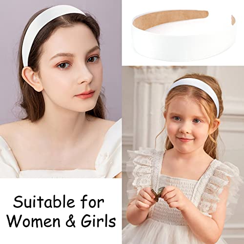 Wecoe 10-Pack White Satin Headbands for Women, 1 Inch Wide