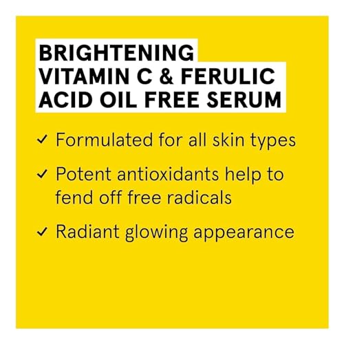 ACURE Face Brightening Vitamin C & Ferulic Acid Serum - Day & Night Oil Free Glowing Facial Serum - Vitamin C, Ferulic Acid & Pineapple Extract For Natural Brighter Look - for All Skin Types 1 fl oz