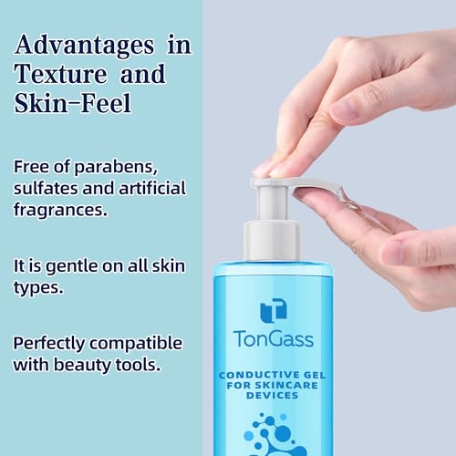 TonGass Conductive Gel for Microcurrent & LED Facial Devices, Hydrating Smooth Glide Gel with Hyaluronic Acid & Collagen Peptides, Lightweight Non-Sticky Skincare Gels for Device Use - 2 Pack