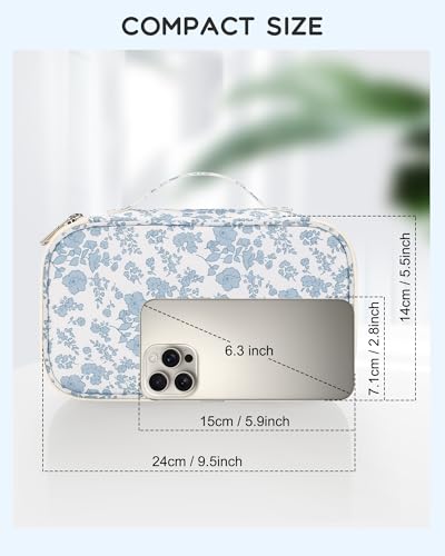 Relavel Travel Makeup Bag Small Floral Cosmetic Organizer