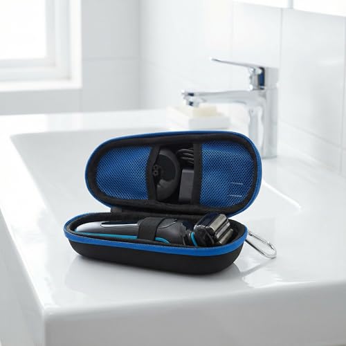 Nincha Electric Razor Case for Braun Series 3, 5, 7, 9 Shavers, Hard Shell EVA Travel Case with Charger Storage, Shaver Protective Carrying Case with Carabiner, Black&blue, 18.8 x 18 x 3.8 cm