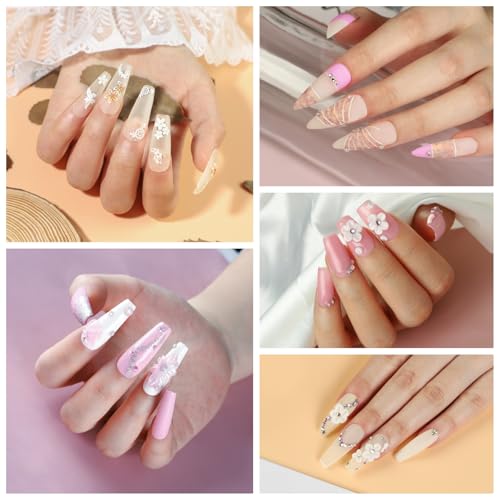 COSCELIA Acrylic Nail Kit for Beginners with Drill & Light — Includes 3 Powders, UV Lamp, Rhinestones