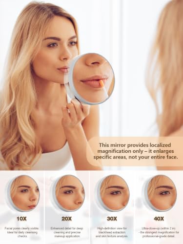30X Magnifying Makeup Mirror with Suction Cups & Tweezers - Grey