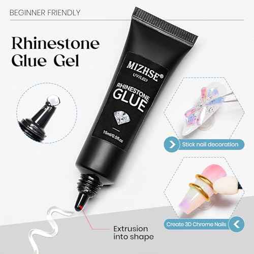 MIZHSE Solid Builder Nail Gel 3D Nail Gel and Rhinestone Glue for Nails Kit, Clear Sculpting Hard Carving Gels Builder Modeling Gels, No Wipe Kit Soak Off U V LED Nails Art Manicure Home
