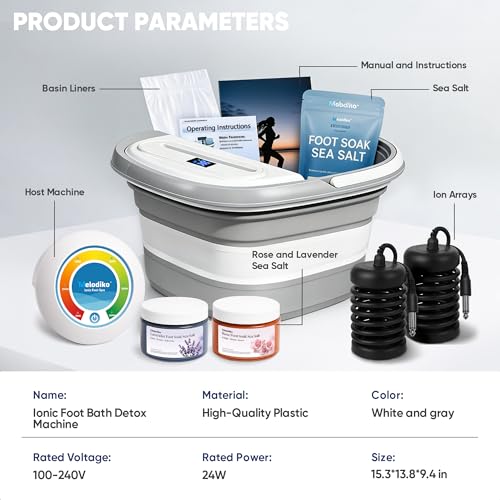 Ionic Foot Bath Detox Machine with 3 Sea Salts & Foldable Basin